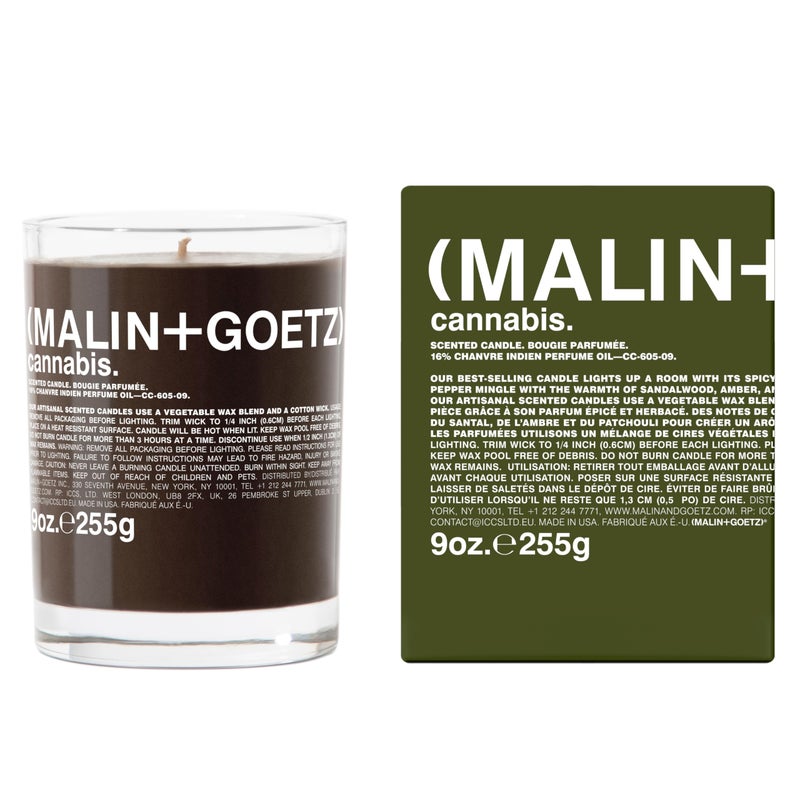 (MALIN+GOETZ) MALIN+GOETZ Cannabis Candle, 9 oz. â€“ Rich & Earthy Aroma Fragrance Scented Candle, Natural Wax Blend, Vegan & Cruelty Free, Single Wick Candle, Lasts 60 Hours - Image 1