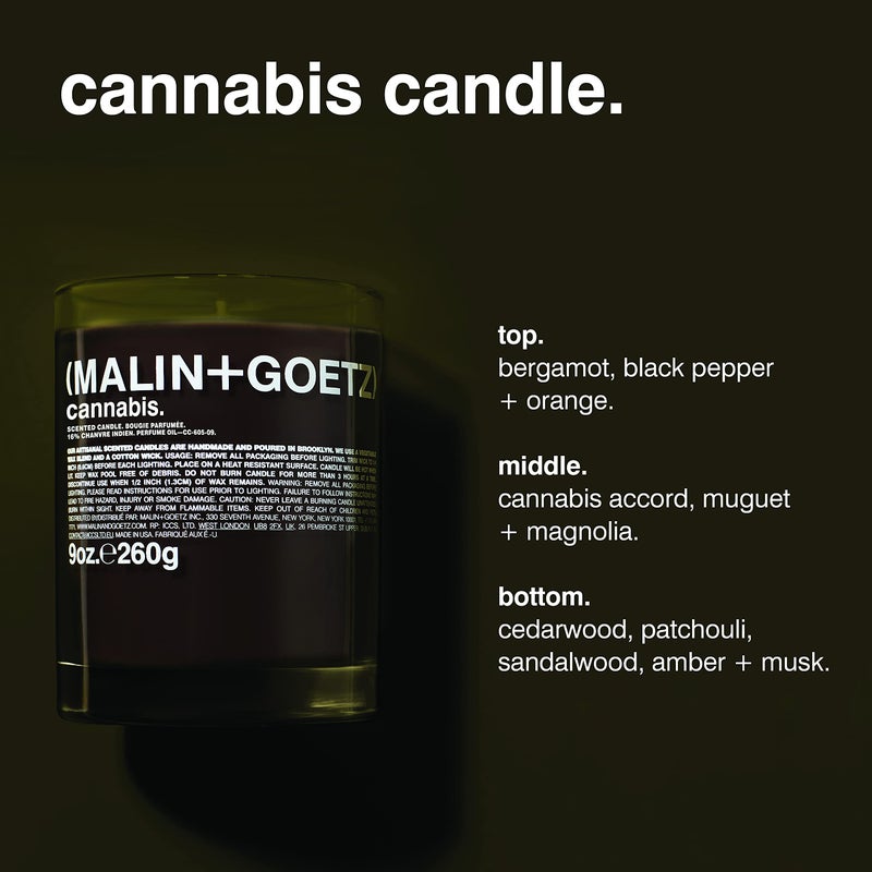 (MALIN+GOETZ) MALIN+GOETZ Cannabis Candle, 9 oz. â€“ Rich & Earthy Aroma Fragrance Scented Candle, Natural Wax Blend, Vegan & Cruelty Free, Single Wick Candle, Lasts 60 Hours - Image 2