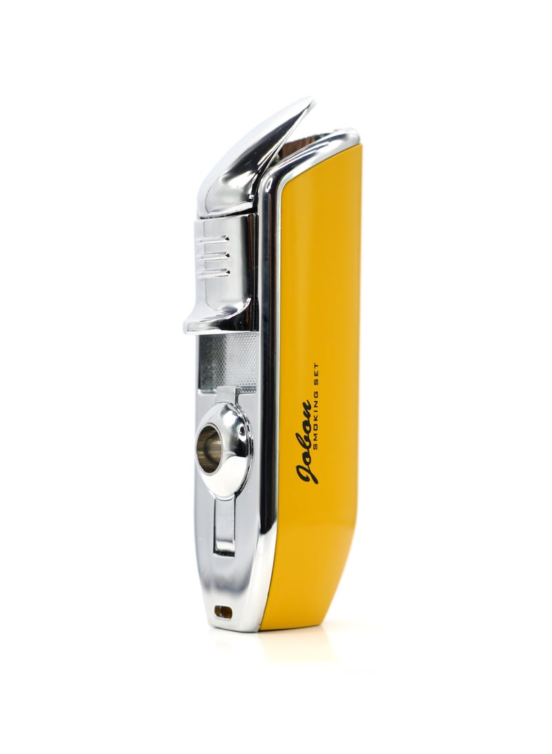 JOBON Cigar Lighter with Cigar Punch Alloy 3 Jet Torch Flame Refillable Metal Windproof Lighter Gift Box (yellow) - Image 3