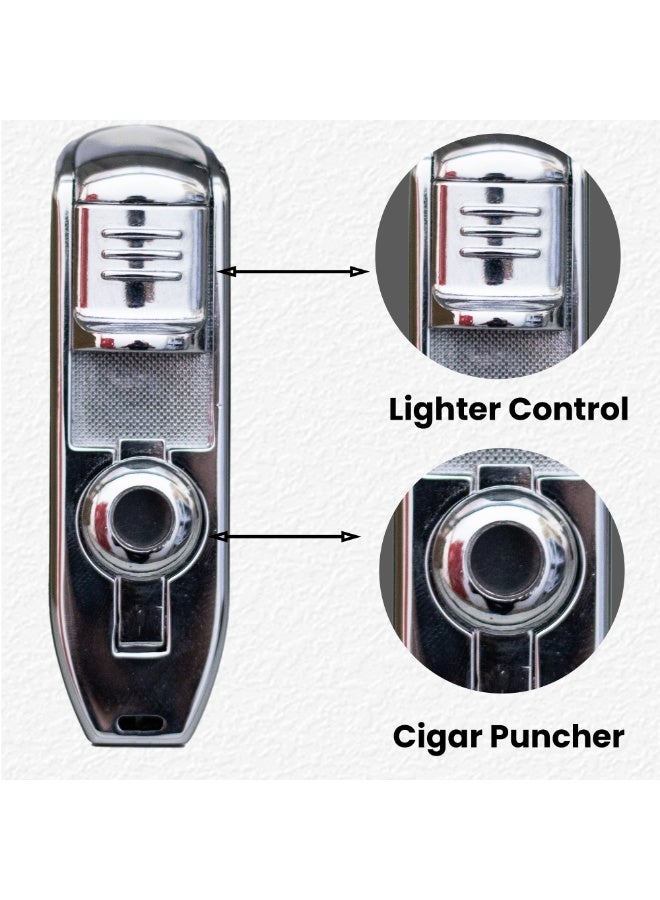 JOBON Cigar Lighter with Cigar Punch Alloy 3 Jet Torch Flame Refillable Metal Windproof Lighter Gift Box (yellow) - Image 4