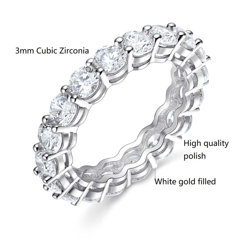 Gemsme 18K White Gold Filled Cubic Zirconia Eternity Band Ring for Women (6.5) - Image 3