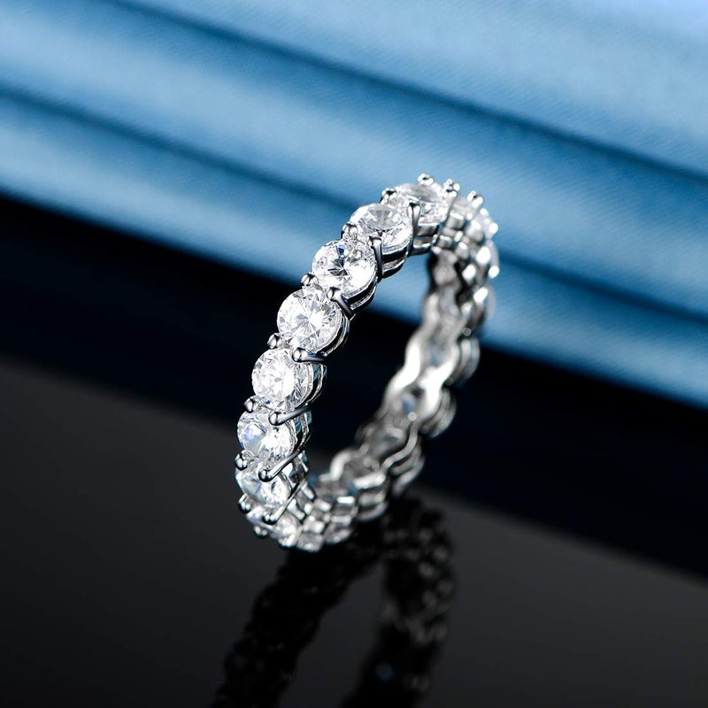 Gemsme 18K White Gold Filled Cubic Zirconia Eternity Band Ring for Women (6.5) - Image 4