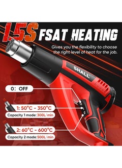 SHALL Hot Air Gun Kit, Variable Temperature Control 50°C - 600°C, with 5 Attachments, Electric Hot Air Gun, Fast Heat Gun, Defrost, Paint Stripping, Soldering  - Image 2