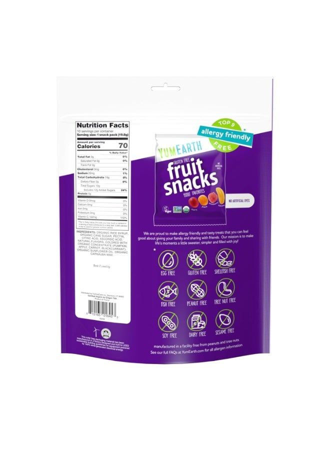 YumEarth GLUTEN FREE FRUIT SNACKS FAVORITES 10 SNACK PACKS 198G  - Image 2