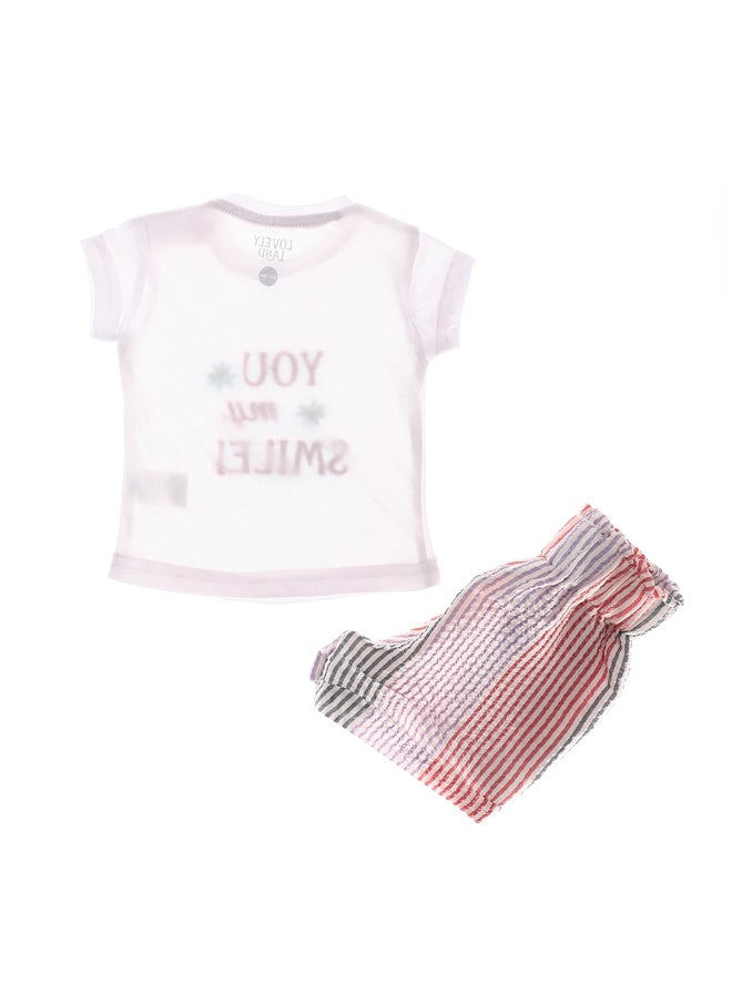 LOVELY LAND - Striped & Stitched Girls Shorts & Tshirt Set - Image 1