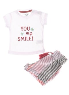 Striped & Stitched Girls Shorts & Tshirt Set