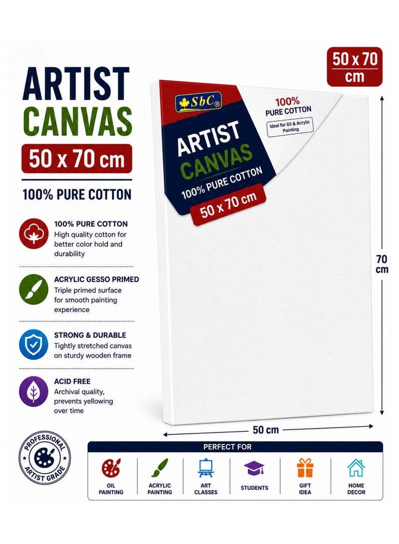 SBC 1-Piece Pure Cotton Artist Canvas Board 50x70cm Size - Image 1