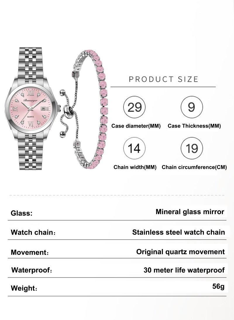 لياوسيسي ساعة نسائية مقاومة للماء كوارتز تناظرية مع سوار فضي - وردي - Image 3