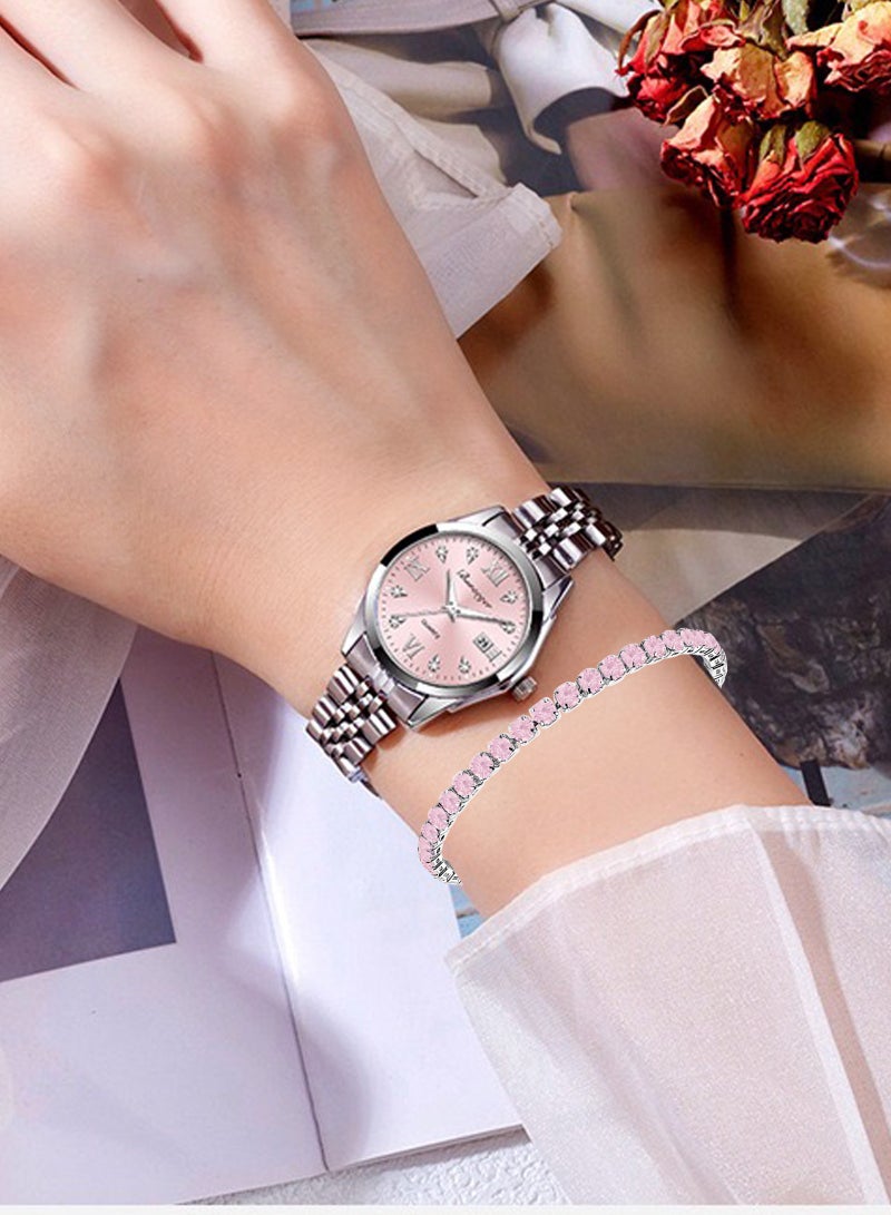 لياوسيسي ساعة نسائية مقاومة للماء كوارتز تناظرية مع سوار فضي - وردي - Image 2