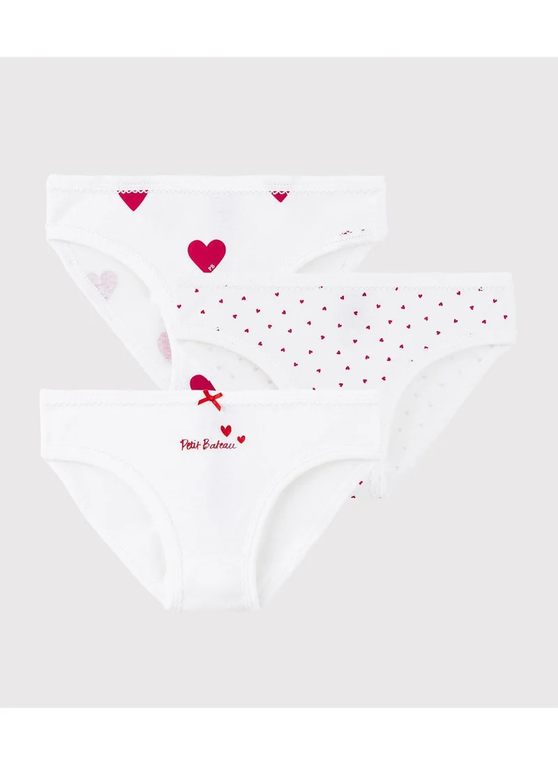 Petit Bateau Girls' Heart Patterned Cotton Briefs - 3-Pack