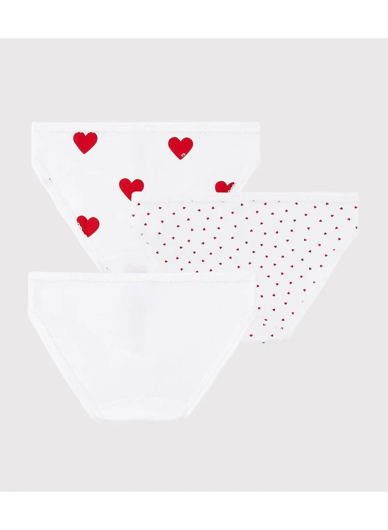 Petit Bateau Girls' Heart Patterned Cotton Briefs - 3-Pack
