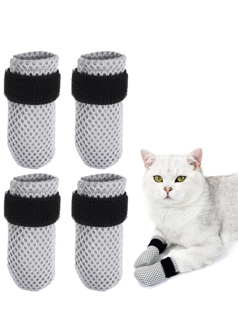 Excefore Anti- Scratch Boots Cat Shoes 4Pcs Boots Nail Cover Precaution Scratch Gloves Cat Paw Soft Mesh Adjustable Protector Pet Grooming Scratching Booties for Home Bathing Black - Image 1