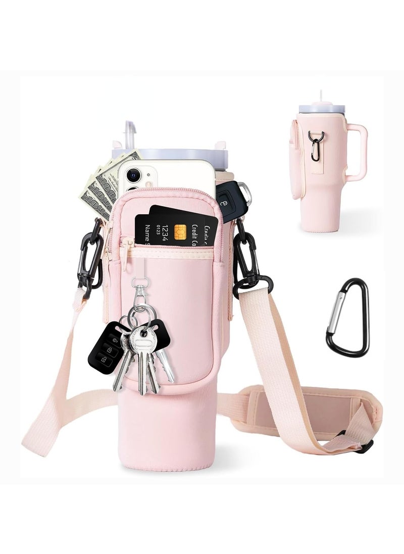 Generic - Water Bottle Carrier Bag with Phone Pocket for Stanley 40oz Tumbler Water Bottle Holder Pouch with Adjustable Shoulder Strap and Carabiner Stanley Cup Accessories for Hiking Travelling Camping - Image 1