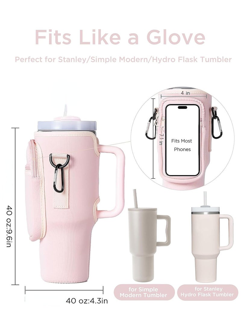 Generic - Water Bottle Carrier Bag with Phone Pocket for Stanley 40oz Tumbler Water Bottle Holder Pouch with Adjustable Shoulder Strap and Carabiner Stanley Cup Accessories for Hiking Travelling Camping - Image 1