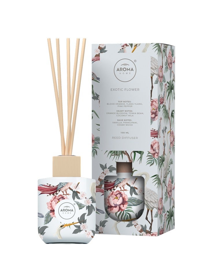 Aroma Home Exotic Flower Reed Diffuser, 100 ml, Blood Orange and Ylang-Ylang Fragrance with Vanilla and Cedar Wood Notes, Made In Poland