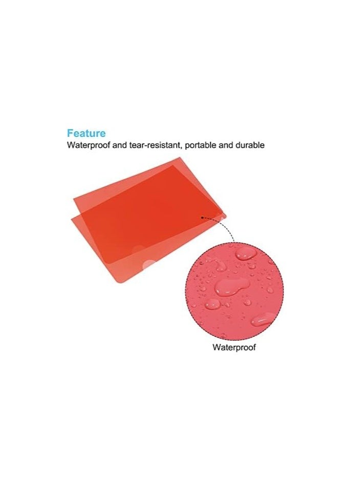 MARKQ - A4 Plastic File L Type Folders Project Pockets Clear Paper Document Jacket Sleeve for Office Paper Storage Red Pack of 12 - Image 1