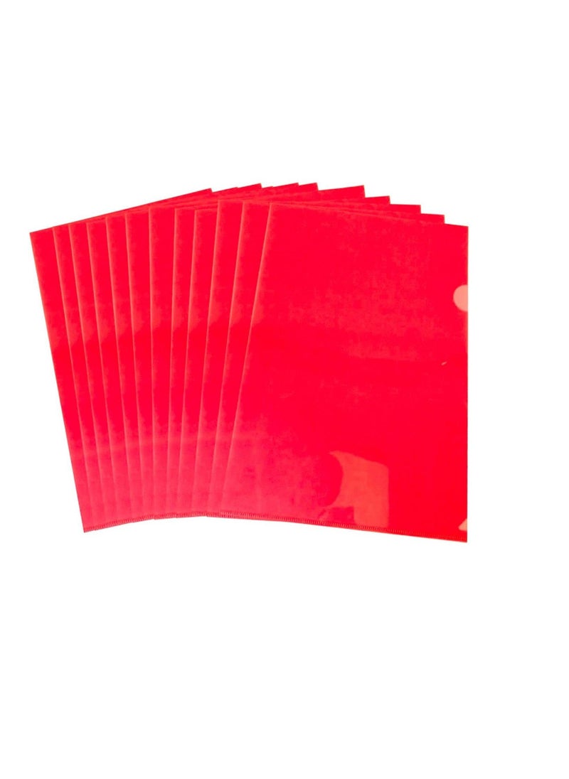 MARKQ - A4 Plastic File L Type Folders Project Pockets Clear Paper Document Jacket Sleeve for Office Paper Storage Red Pack of 12 - Image 1