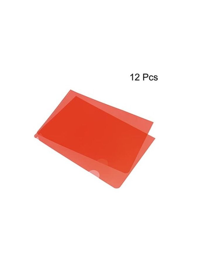 MARKQ - A4 Plastic File L Type Folders Project Pockets Clear Paper Document Jacket Sleeve for Office Paper Storage Red Pack of 12 - Image 1