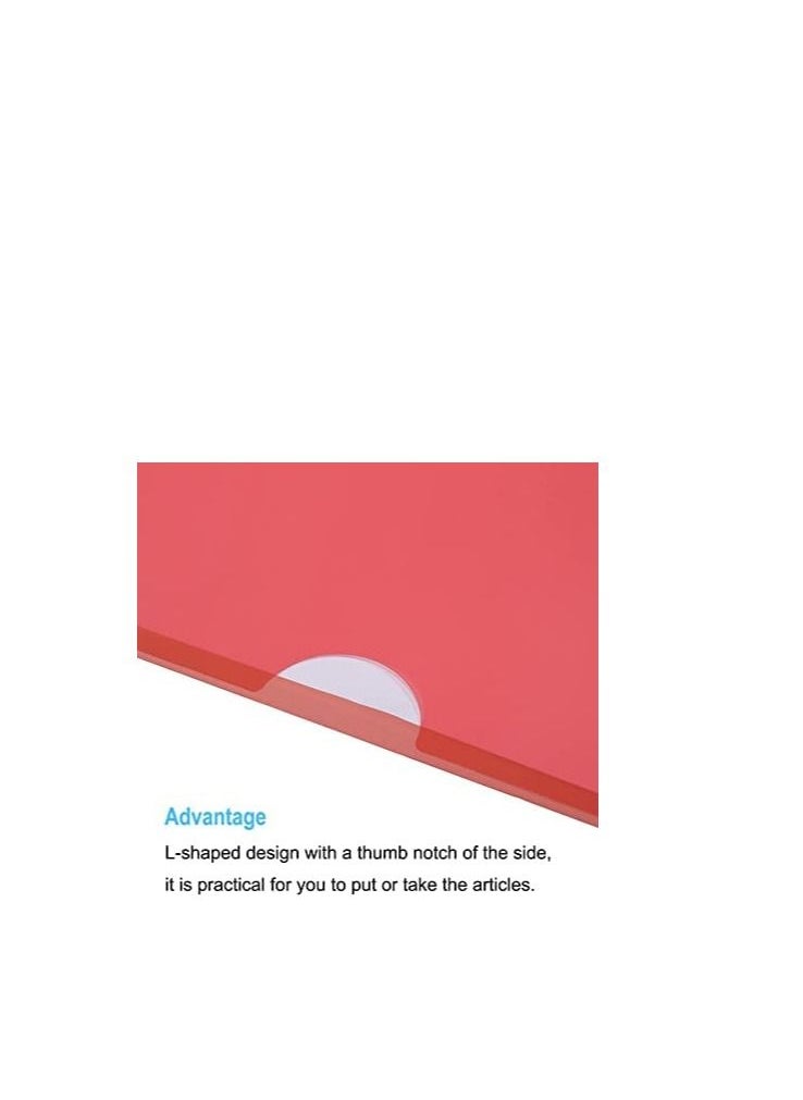 MARKQ - A4 Plastic File L Type Folders Project Pockets Clear Paper Document Jacket Sleeve for Office Paper Storage Red Pack of 12 - Image 1