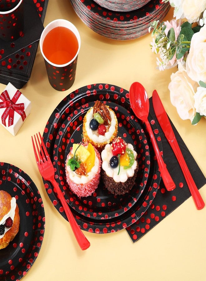 Sieral 560 Pcs Black and Red Party Supplies for 80 Guests - Disposable Dinnerware Set with Black and Red Paper Plates, Napkins, Cups, Plastic Forks, Knives and Spoons for Halloween Party Birthday - Image 5