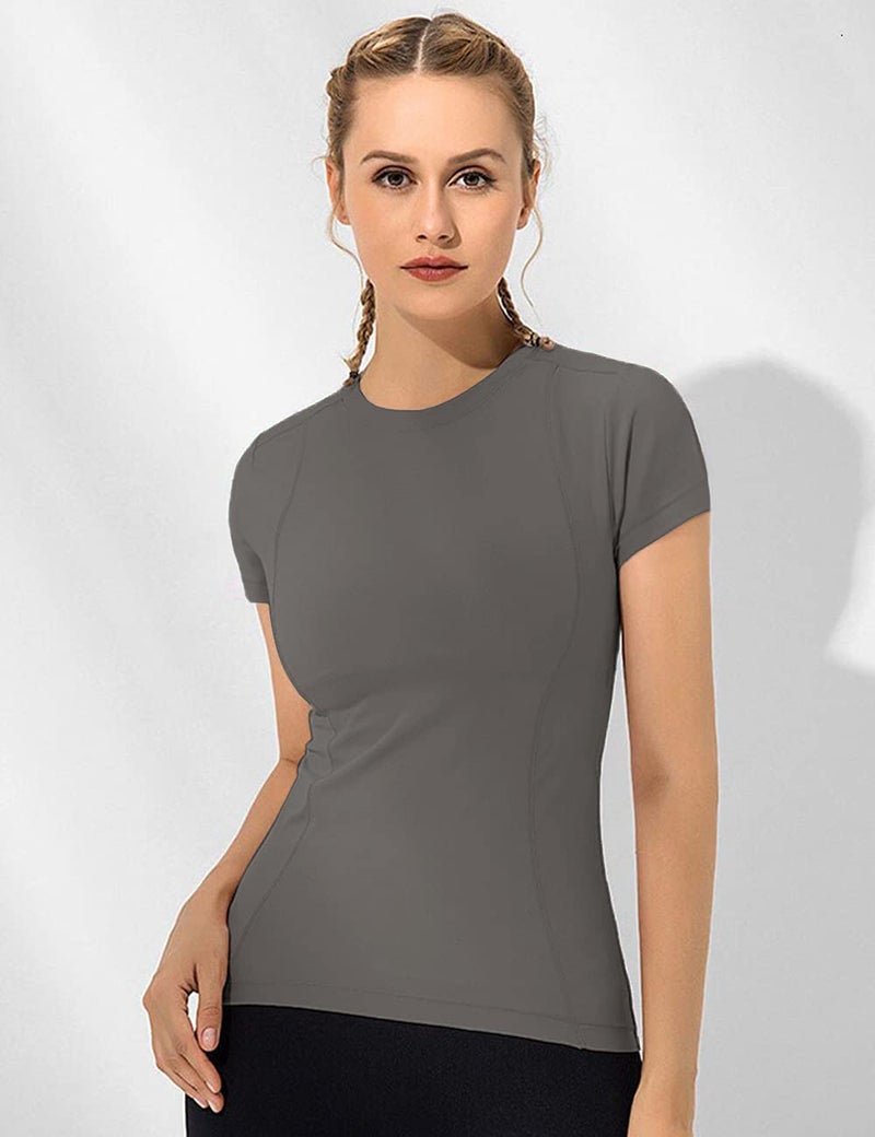Loovoo Gym Shirts for Women Women 2 Pack Short-Sleeves Crewneck Compression Seamless Athletic Yoga Tops - Image 2