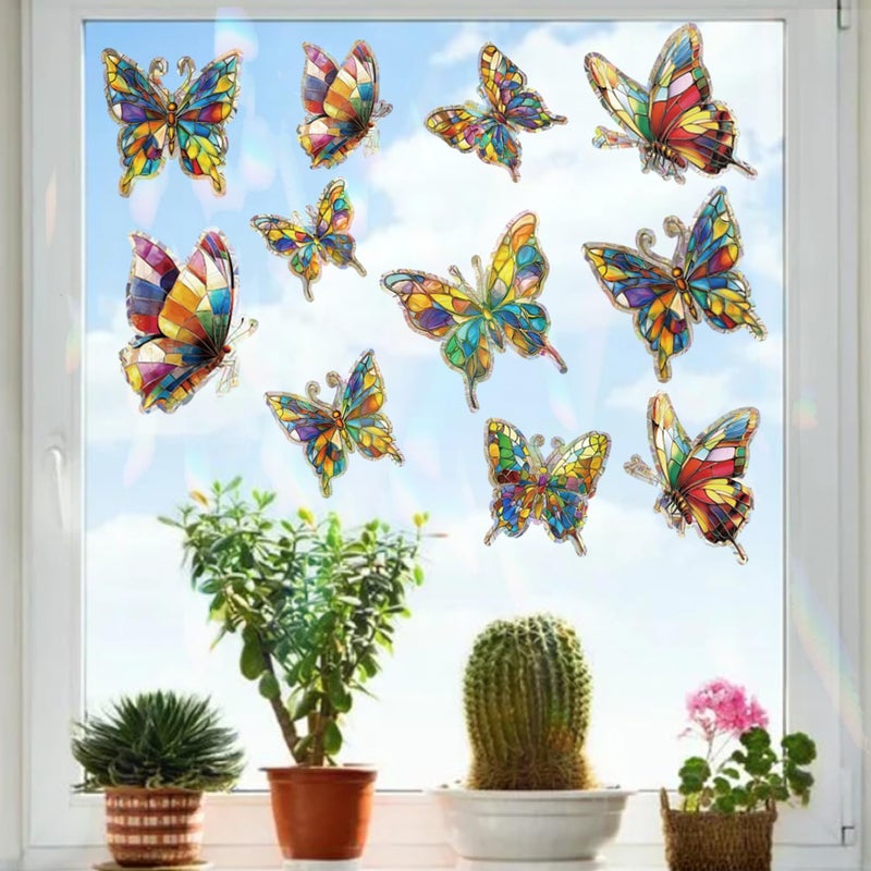 FCZon Star 20pcs Window Decals for Bird Strikes, Anti Collision Window Clings, Rainbow Reflection Window Sticker, Butterfly Style Sun Catcher Stickers for Glass Windows - Image 4