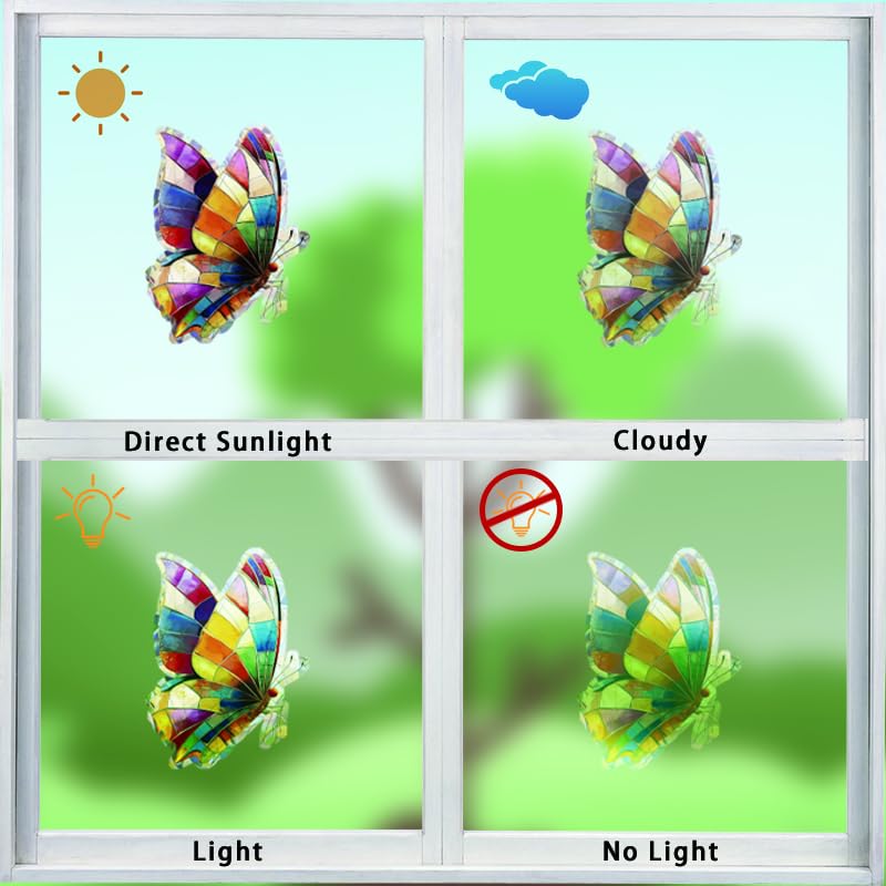 FCZon Star 20pcs Window Decals for Bird Strikes, Anti Collision Window Clings, Rainbow Reflection Window Sticker, Butterfly Style Sun Catcher Stickers for Glass Windows - Image 5