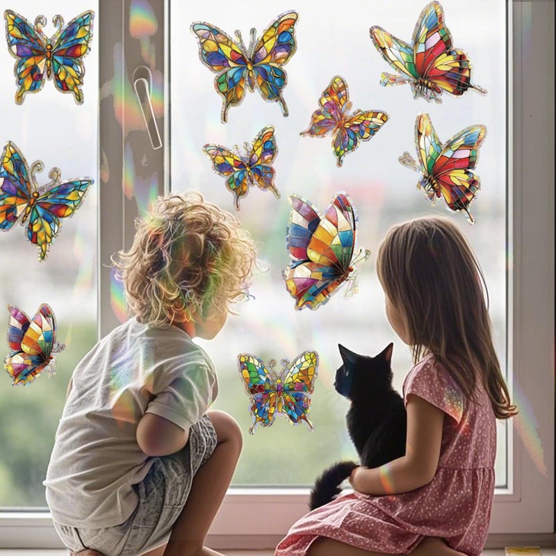 FCZon Star 20pcs Window Decals for Bird Strikes, Anti Collision Window Clings, Rainbow Reflection Window Sticker, Butterfly Style Sun Catcher Stickers for Glass Windows - Image 2