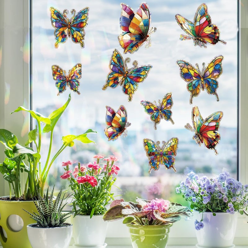 FCZon Star 20pcs Window Decals for Bird Strikes, Anti Collision Window Clings, Rainbow Reflection Window Sticker, Butterfly Style Sun Catcher Stickers for Glass Windows - Image 1