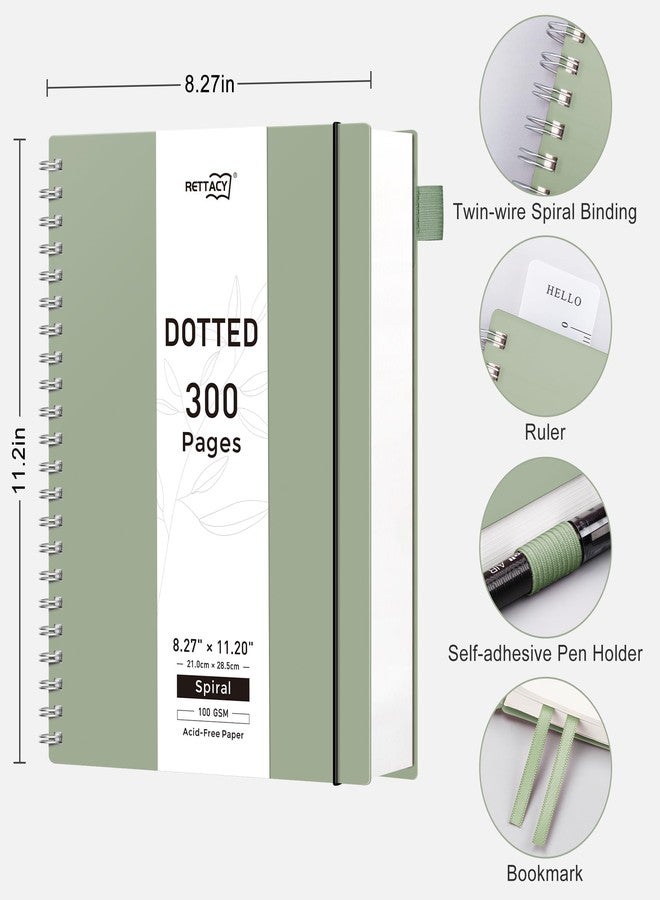 RETTACY Bullet Dotted Journal Notebook, 300 Pages, A4 Large Size (8.2'' × 11.2''), 100 GSM Thick Paper, Flexible Plastic Cover, Spiral-bound, for Bullet Journaling, Planning, Tracking (Sage Green) - Image 2