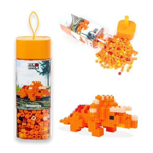 Pix Brix Pixel Art Puzzle Bricks Dinosaur Series Triceratops Patented Building Brick Set to Recreate Your Favorite Dino Includes 454 Pieces Create 3D Builds Without Water Iron or Glue - Image 1