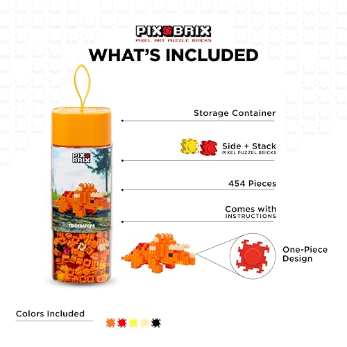 Pix Brix Pixel Art Puzzle Bricks Dinosaur Series Triceratops Patented Building Brick Set to Recreate Your Favorite Dino Includes 454 Pieces Create 3D Builds Without Water Iron or Glue - Image 5