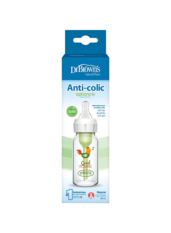 Dr. Brown’s 4 oz/120 mL Glass Narrow Anti-Colic Options+ Baby Bottle, Rooster, 1-Pack - Image 3