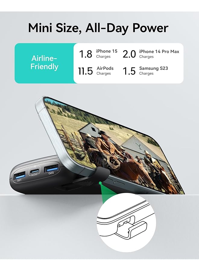 إيروريكس باور بانك 𝟐𝟐.𝟓𝑾 USB C 10000 مللي أمبير في الساعة شاحن محمول صغير بتقنية Pd3.0 وتقنية Qc4.0 وحزمة بطارية شحن سريع و3 منافذ لشاحن الهاتف لأجهزة Iphone 15 14 13 12 11 8 - Image 4