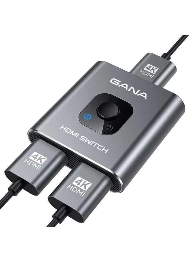 GANA HDMI Switch 4k HDMI Splitter- Aluminum Bidirectional HDMI Switcher,HDMI Switch Splitter 2 in 1 Out, Manual HDMI Hub Supports HD 4K@60hz for Blu-Ray-Player Fire Stick Xbox(Only ONE monitor) - Image 1