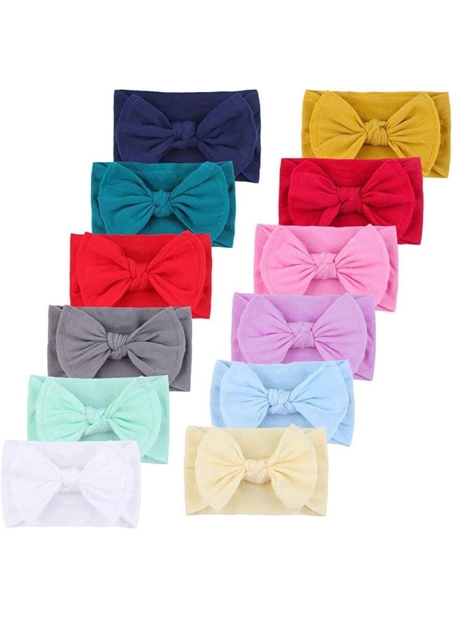 Qandsweet QandSweet Baby Nylon Headbands Newborn Bows Soft Head Wraps for Infant Toddler Girls 12-Pack  - Image 1