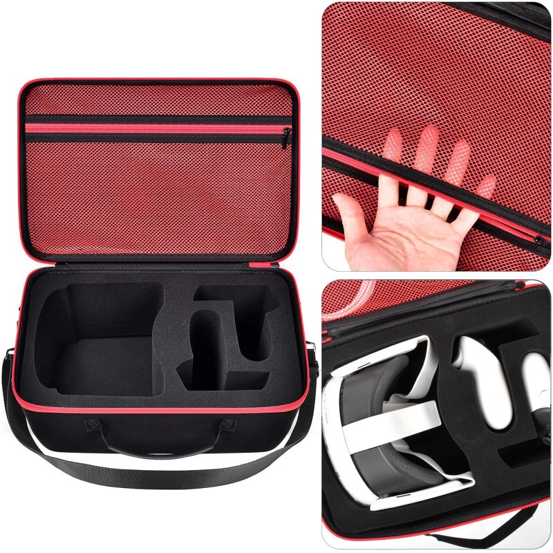 Comecase Hard Carrying Case for Meta Quest 3S/ 3/ for Oculus Quest 2 Official Original/Elite Strap VR Headset and Controller Accessories,Portable Travel Storage Bag for Home, Outdoor - Red Zipper - Image 4