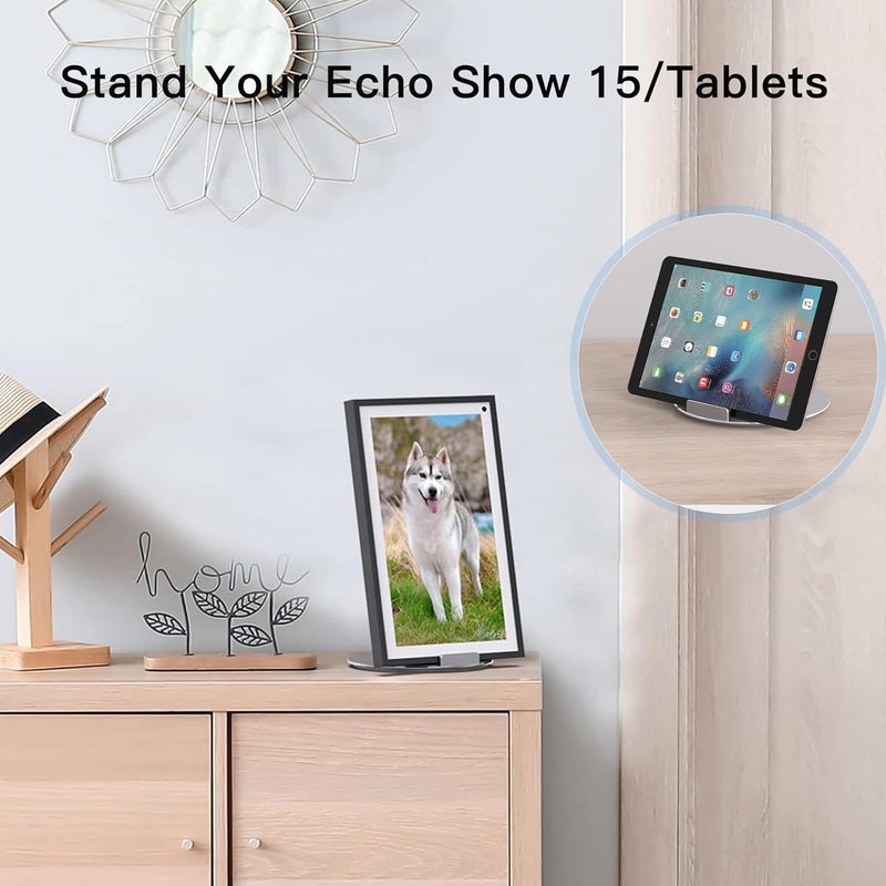 Almoz حامل Echo Show 15 الدوار والمائل، حامل Echo 15 الألومنيوم مع قاعدة دوارة 360 درجة، زاوية المشاهدة قابلة للتعديل، متوافق أيضًا مع أجهزة iPad/الأجهزة اللوحية مقاس 10-17 بوصة - Image 5
