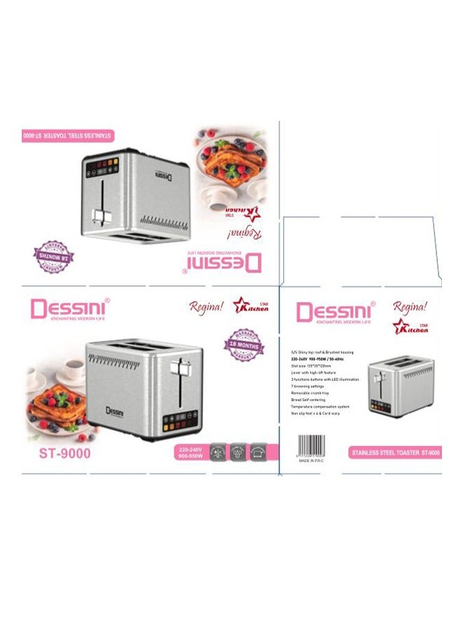 Dessini digital Toaster, 2-Slice With Intuitive Touch-screen Display, 900W, Stainless Steel, Dual-Side Heating, 7 Browning Levels, Defrost, Reheat & Cancel Functions, Removable Crumb Tray ST9000  Silver 900 W ST9000 silver - Image 2
