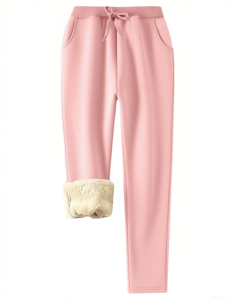 Flygo Women's Sherpa Fleece Lined Joggers Sweatpants Winter Warm Pants with Pockets(02 Pink-M) - Image 1