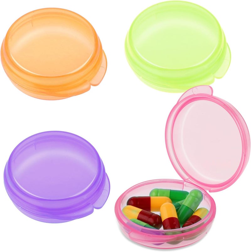 WLLHYF 4 Pcs Mini Pill Organizer Small Pill Box Cute Portable Pill Case for Pocket Purse Travel Storage Containers Earplug Case Medicine Dispenser Vitamin Holder (Pink+Orange+Green+Purple)