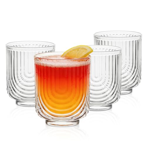 INSETLAN 12oz Vintage Glassware Arch Design Glass cups Set of 4, Fashioned Ripple Glassware Highball Glass, Classic Transparent Cocktail Glasses, for Bar Beverages Ice Coffee Juice Water (4pcs-S) - Image 1