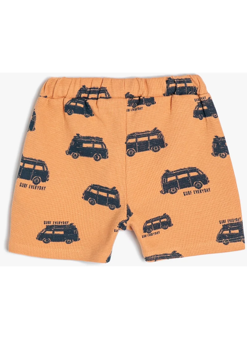 كوتون Cotton Shorts Textured Car Printed Tie Waist Pocket Cotton