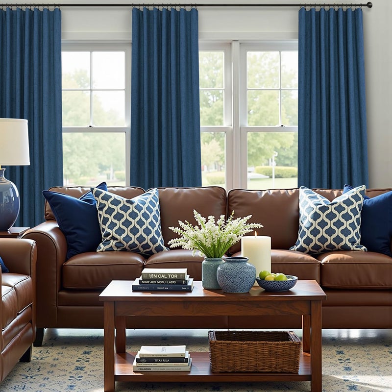 Pitalk Navy Blue Black Out Curtains 63 Inch Long 2 Panel Burg Linen Textured Thermal Insulated Total Blackout Window Shades Soundproof Dark Out Curtain for Living Room Kids Children Boy Bedroom 63 Length - Image 2