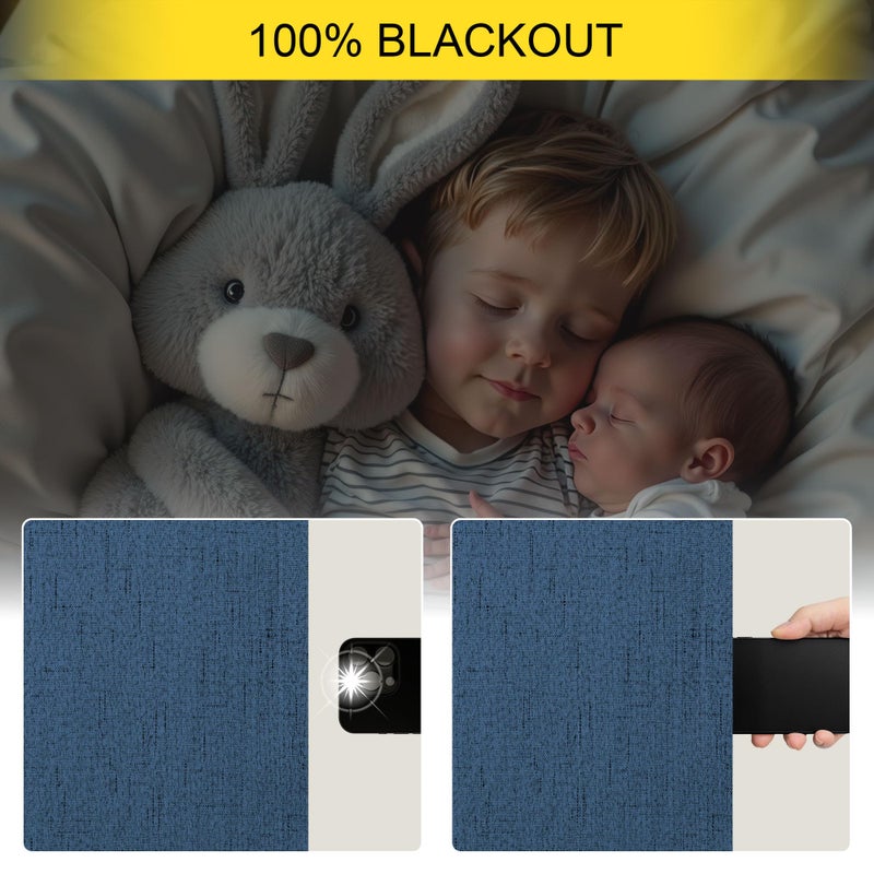 Pitalk Navy Blue Black Out Curtains 63 Inch Long 2 Panel Burg Linen Textured Thermal Insulated Total Blackout Window Shades Soundproof Dark Out Curtain for Living Room Kids Children Boy Bedroom 63 Length - Image 4