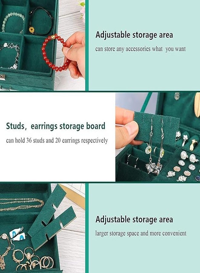 WindWarrior Women’s Velvet 3-Layer Lockable Jewelry Box – Portable Travel Organizer Case for Rings, Earrings, Necklaces (Green) - Image 4