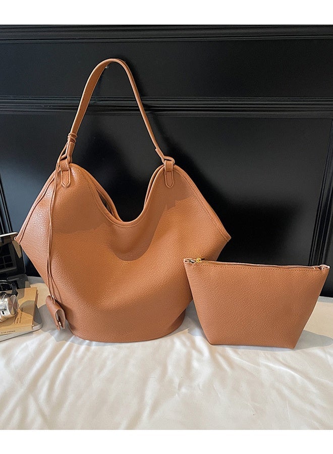 ZORIA Women's Large Slouchy Hobo Bag, Soft PU Leather Oversized Shopper Tote & Shoulder Purse for Work & University - Brown - Image 2