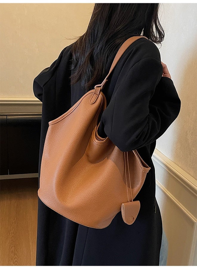 ZORIA Women's Large Slouchy Hobo Bag, Soft PU Leather Oversized Shopper Tote & Shoulder Purse for Work & University - Brown - Image 4