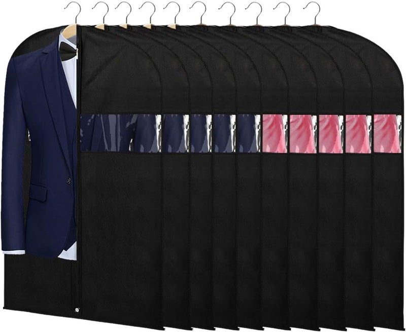 KEEGH 40" Suit Bags for Closet Storage (Set of 10) Garment Bags for Hanging Clothes, Suit Cover Bags for Suits Coats Dress with Zipper and Transparent Window, Black - Image 1