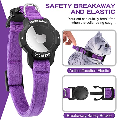 OUCWLTAG Luminous AirTag Cat Collar Breakaway, OUCWLTAG GPS Cat Collar with Apple Air Tag Holder, Cat Tracker Collars with Safety Elastic Band for Girl Boy Cats, Kittens and Puppies (Purple, 9-13 Inch) - Image 3